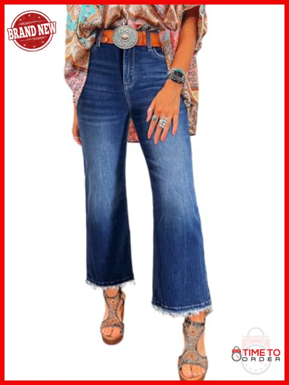 High Waisted Flared Jeans Stretchy Raw Hem Denim Pants